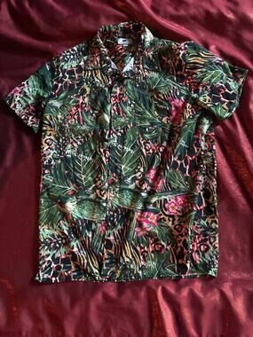 Maison Noir Shirt Mens XL Tropical Floral Animal Print Button Short Sleeve